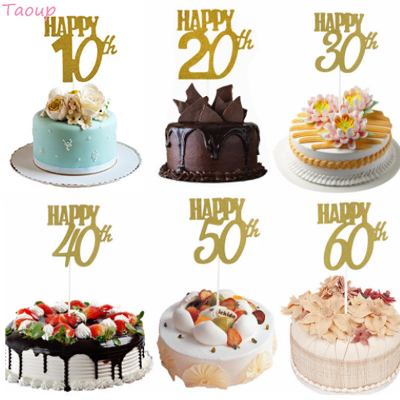 Taoup 10 20 30 40 50 60 Selamat Ulang Tahun Kue Topper Wedding Cake Perlengkapan Dekorasi untuk Kue Ulang Tahun Pesta Dekorasi untuk Orang Dewasa