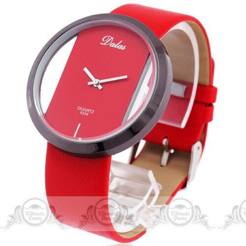 Dalas Fashion Ladies Quartz Watches Unique No Dial Rim Case Pu Leather Strap Men Women Simple Hollow Wristwatches