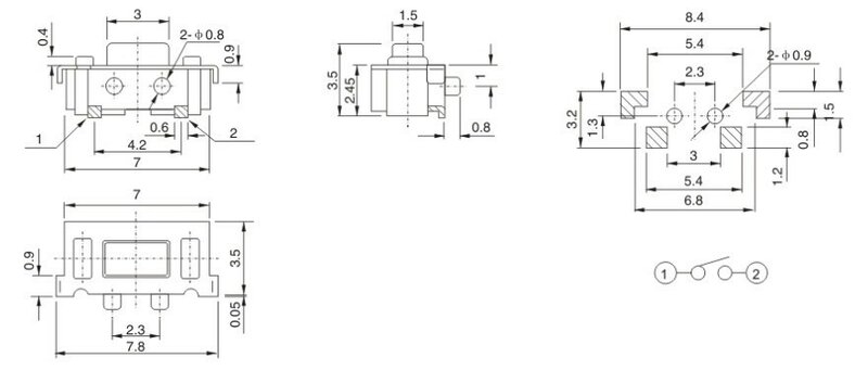 Microinterruptor momentáneo, pulsador táctil, 100 piezas, SMT, 3x6x3,5mm