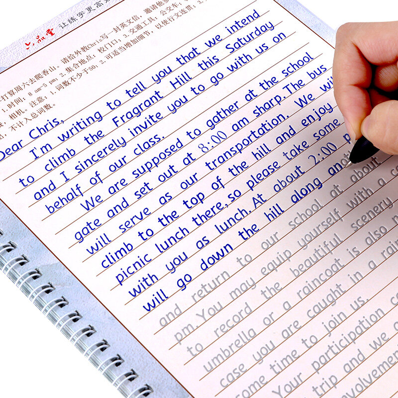 3 książki/zestaw Hengshui angielski zeszyt + długopisy pisma rowek szkolenia kopii alfabetu angielskiego słowa auto zanika mogą być ponownie wykorzystane