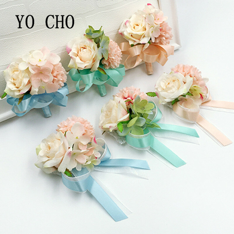 Yo Cho Prom Pernikahan Hydrangea Pengantin Gelang Mawar Buatan Tangan Boutonnieres Pengantin Pengiring Pengantin Pengiring Pria Bunga Boutonnieres