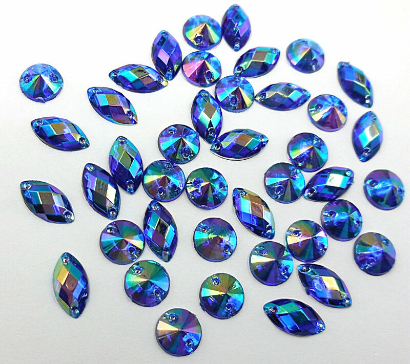Blue AB Multicolor Round Marquise Strass Bling 8mm 6x12mm Strass da cucire pietre di cristallo e cristalli per cucire gemme Craft