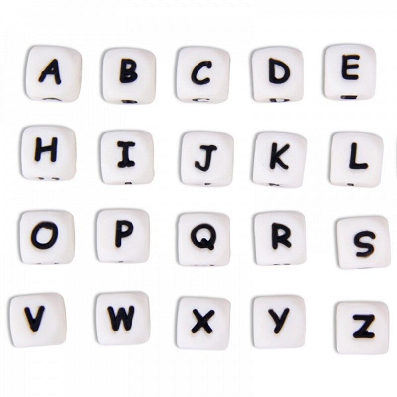 Cuentas de dentición de silicona con letras del alfabeto, cuentas de dentición sin Bpa para collar de mordedor de bebé y cadena de chupete, Diy, 12mm, 30 piezas
