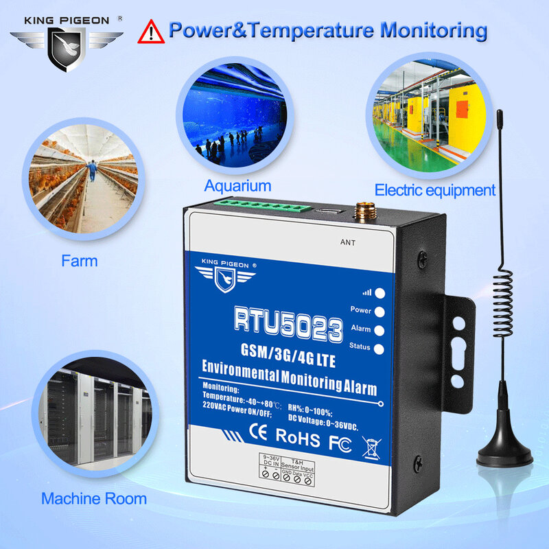 Gsm monitor de umidade temperatura ac/dc energia perdido alarme remoto monitor apoio temporizador relatório controle app rtu5023