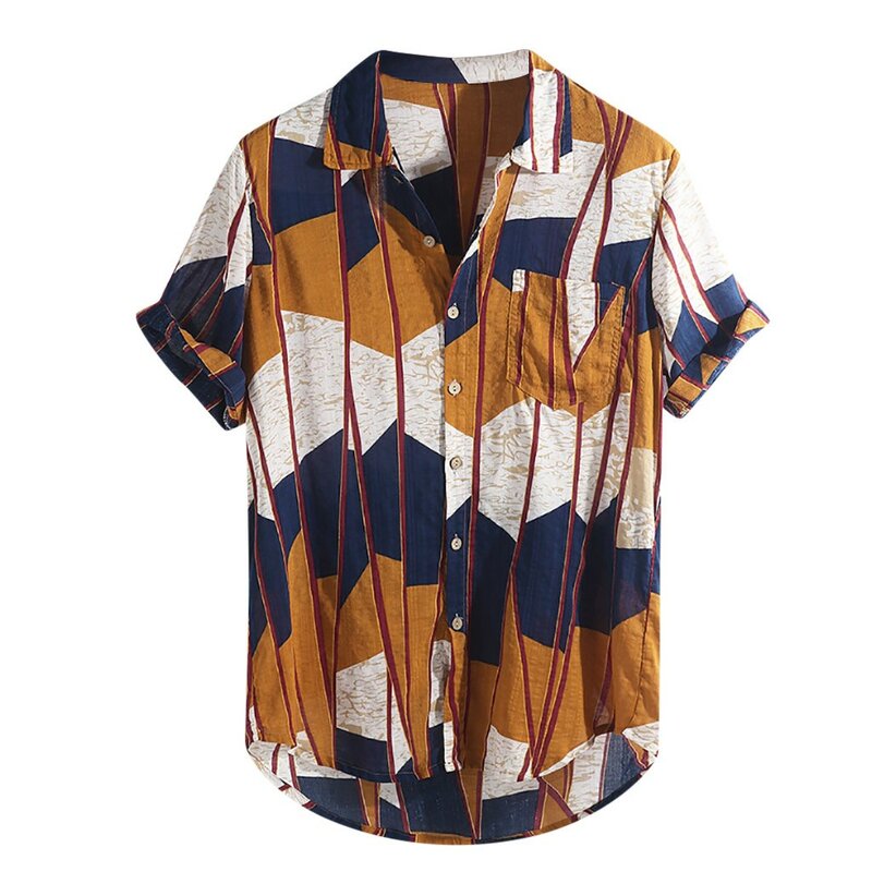 Womail 2019 new arrivals 패션 여름 남성 캐주얼 멀티 컬러 덩어리 가슴 포켓 반소매 라운드 헴 루스 셔츠 블라우스
