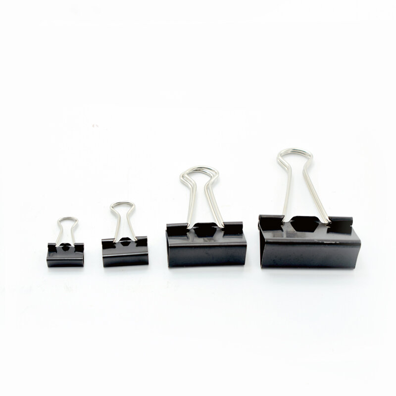 12PCS Metal Binder Clips Black Paper Clip 51 41 32 25 19 15MM Office School Supplies Stationery Binding Supplies Files Documents