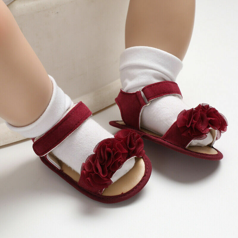 Visgogo รองเท้าแตะเด็กผู้หญิง, รองเท้าแตะน่ารักในฤดูร้อนเด็กทารกเจ้าหญิงกันลื่นลายดอกไม้แรกหัดเดิน prewalker 0-18M