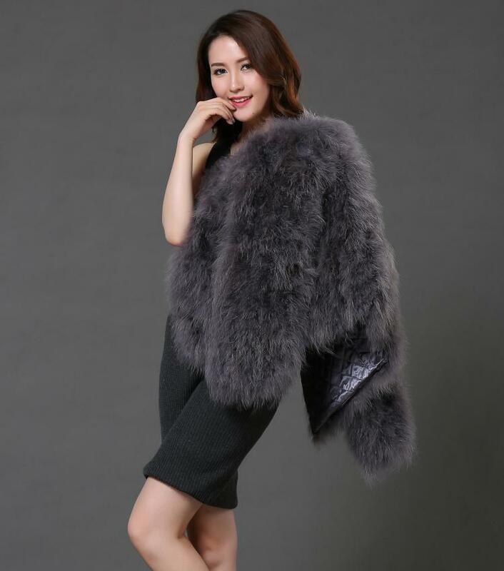 Veste à manches longues en laine d'autruche pour femme, manteau en fourrure véritable de dinde, plume véritable, court, festival d'hiver, sexy, noir, grande taille 5XL,7XL