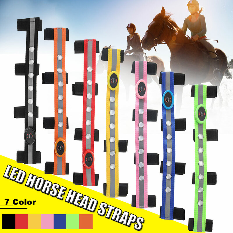 Correas de cabeza de caballo LED, cinta de equitación Paardensport Visible nocturna, multicolor opcional, decoración de placa de caballo, tira de equitación