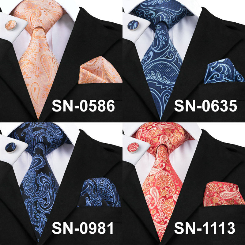 Hi-Cravatta Paisley Solido Colorato Cravatte Per Gli Uomini 100% Jacquard di Seta Cravatta Gravata Hanky Gemelli Set Mens Tie Per festa di nozze