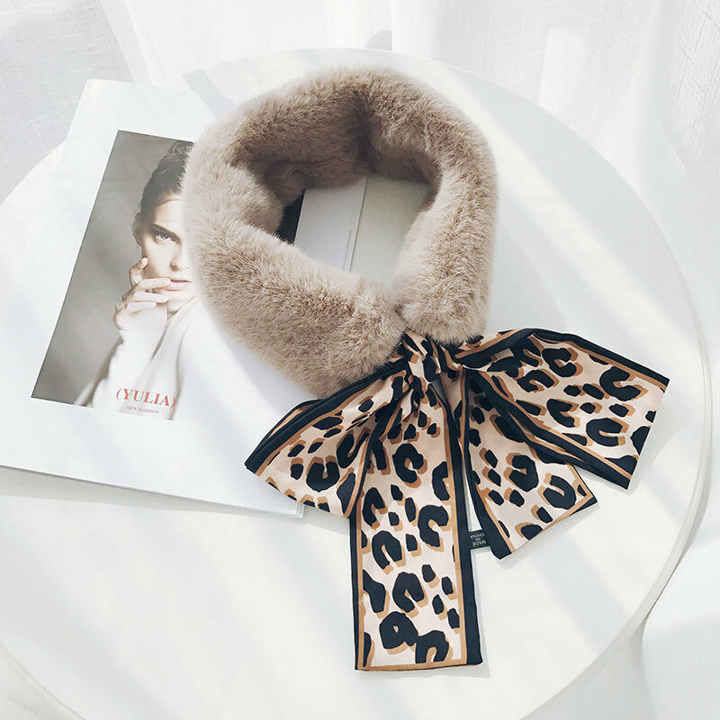 Bufanda de leopardo de gasa para niños y niñas, bufanda de piel sintética de felpa cálida con Collar de correa de alta calidad, de invierno