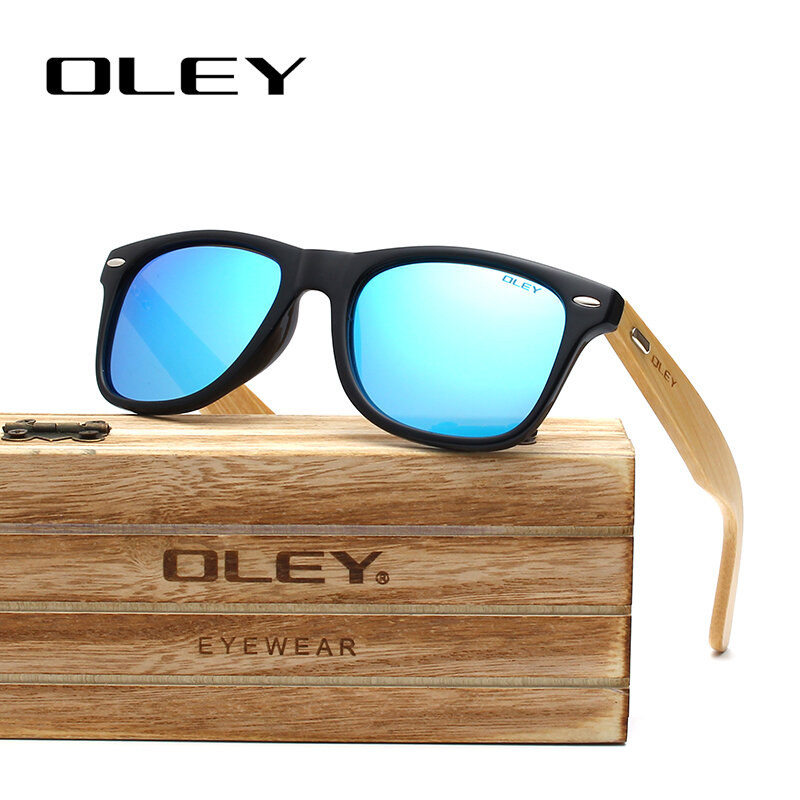OLEY-gafas de sol polarizadas de pierna de bambú para hombre y mujer, lentes cuadradas clásicas a la moda, Retro, con logotipo personalizable, YZ2140