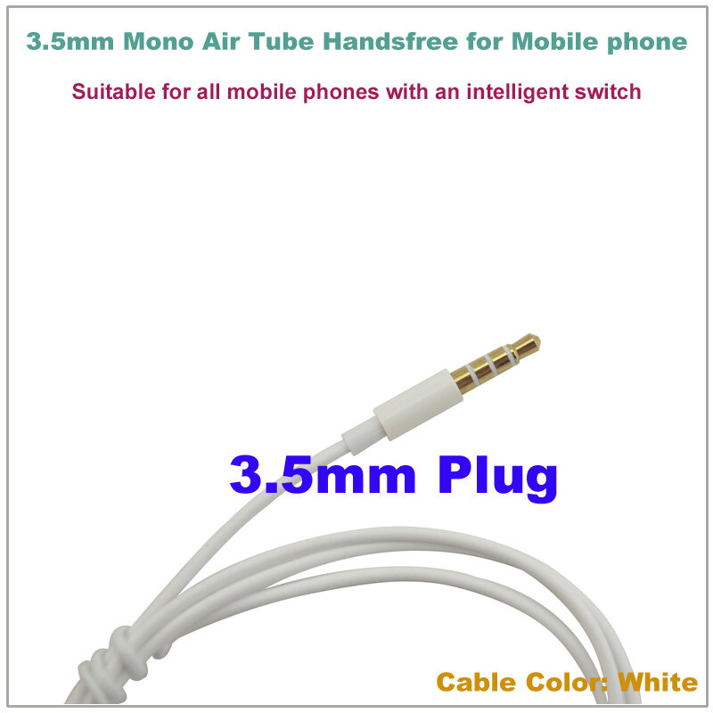 Casque Tube à Air Mono universel, 3.5mm, pour tous les téléphones portables (couleur blanche)