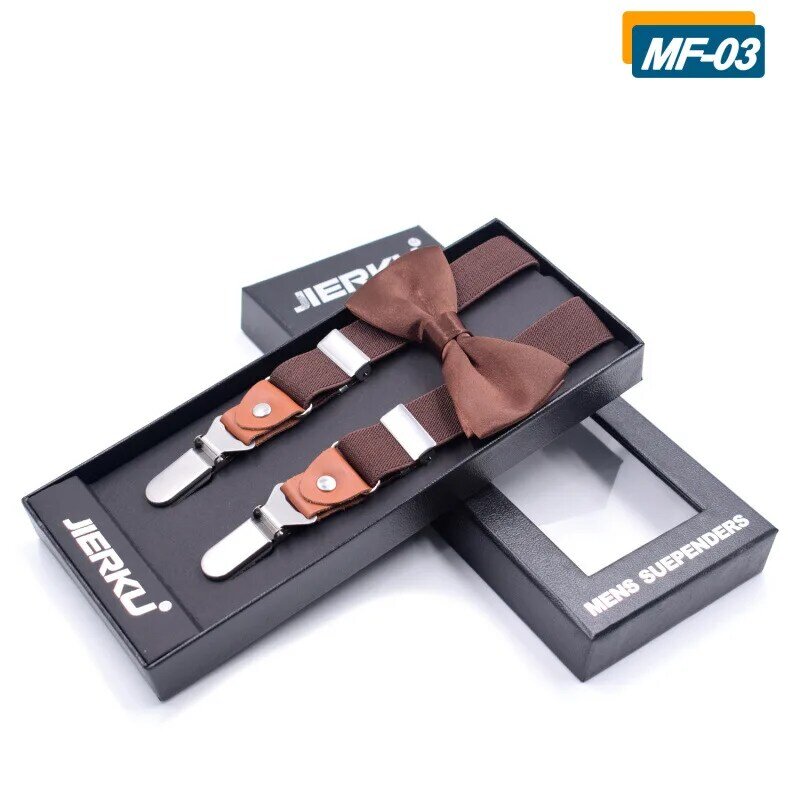 JIERKU Suspenders Man's Braces 3Clips Suspenders with Bow Tie Suspensorio Trousers Strap Father/Husband's Gift