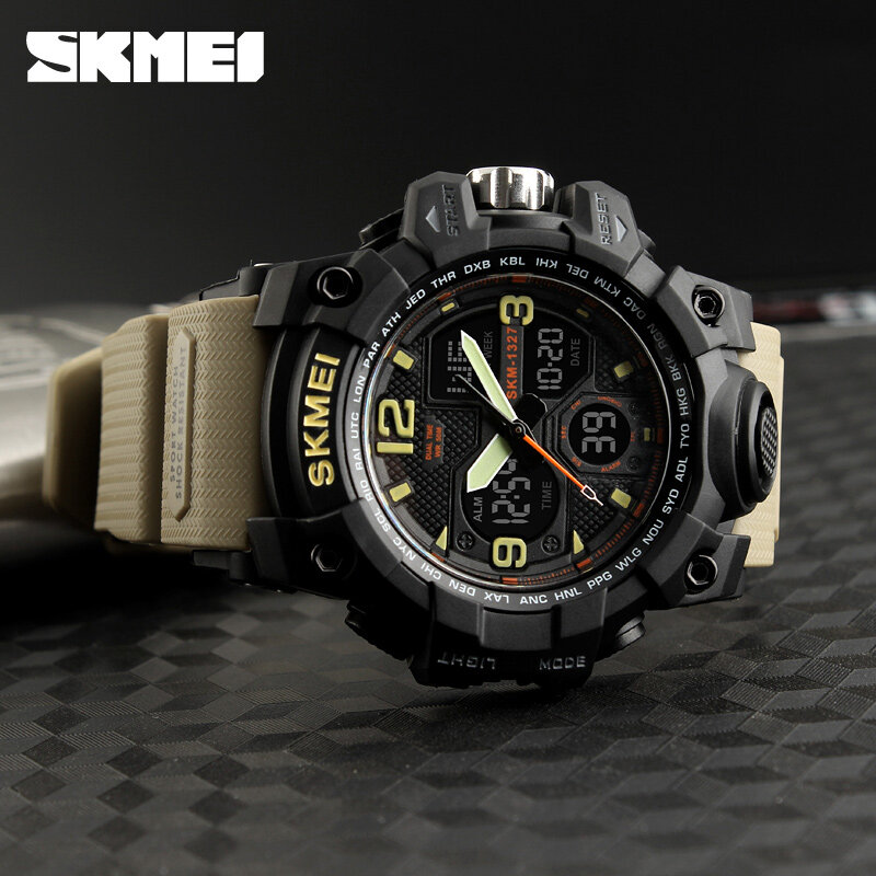 Мужские спортивные часы SKMEI, электронные кварцевые часы с двойным временем, водонепроницаемые военные наручные часы для мужчин