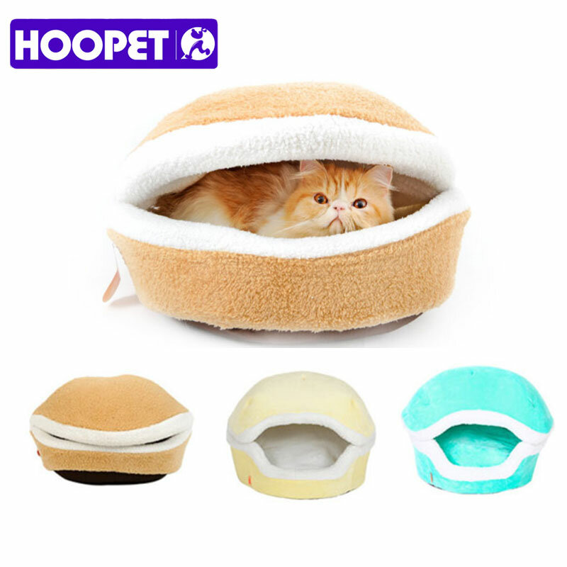 HOOPET Warm Cat Bed House Hamburger Bed Disassemblability Windproof Pet Puppy Nest Shell Hiding Burger Bun for Winter