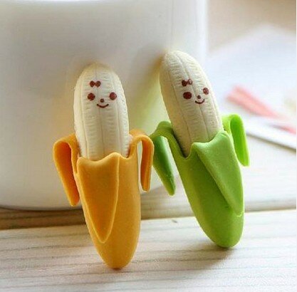 Creative Cute 2pcs Banana Fruit Pencil Eraser Rubber Novelty Kids Student Learning Office Stationery