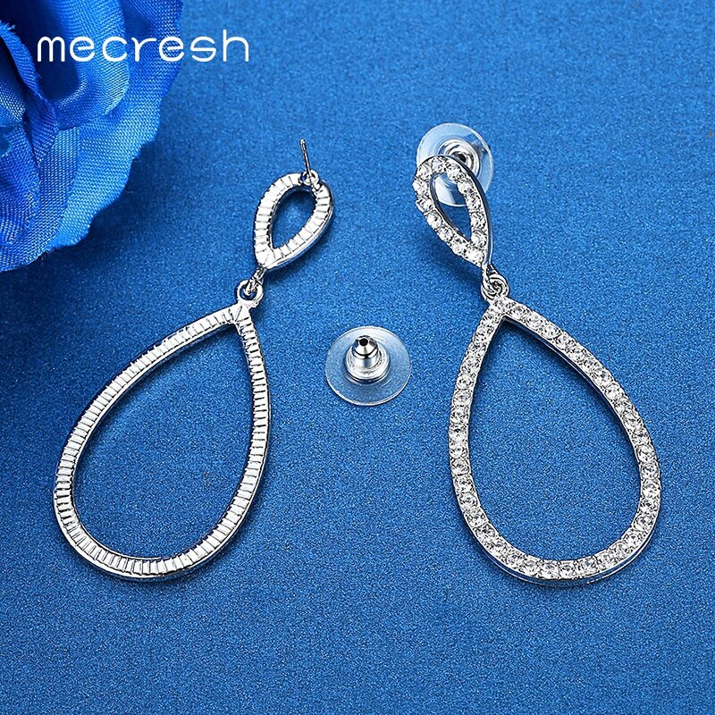 Mecresh Simple Bridal Dangle Earrings for Women Silver Color Rhinestone Bride Wedding Circle Drop Earrings Fashion Jewelry EH517