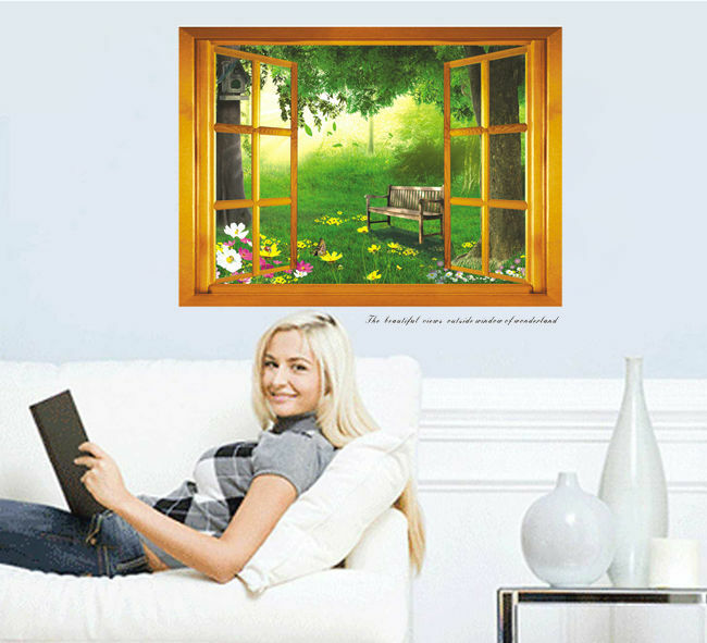 3D Beautiful Garden Views Wall Sticker Cartoon Outside Window Decal Vinyl Art Home Decor