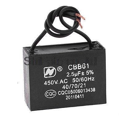 CBB61 AC 450V 2.5UF Kapasitor Lari Motor Mesin Cuci 2 Kabel