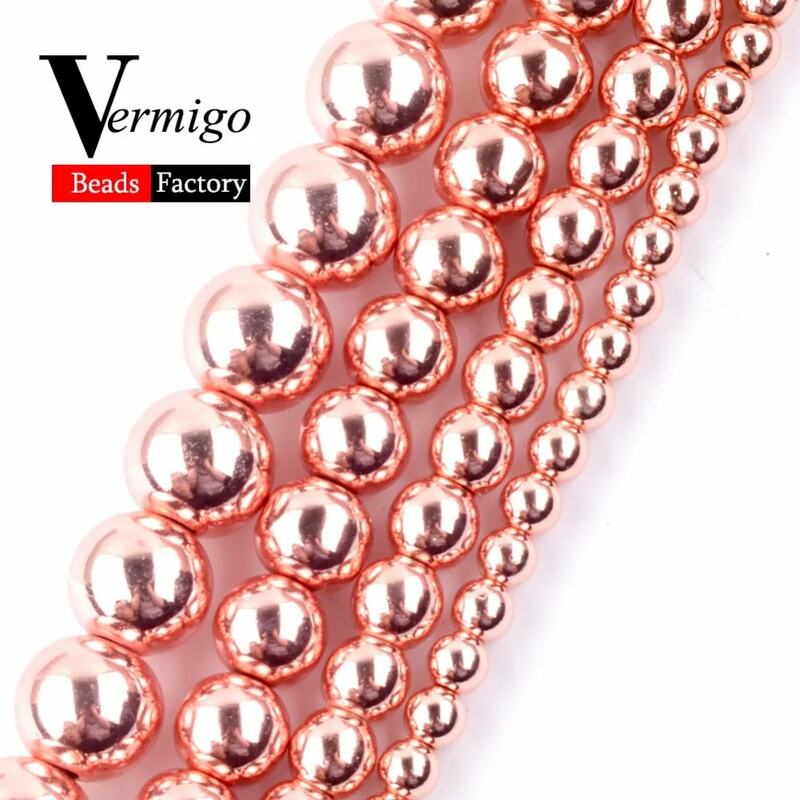 Perles rondes en pierre hématite, pierre naturelle, or Rose, pour la fabrication de bijoux, travaux d'aiguille, Bracelet bricolage, 4 6 8 10mm, 15 pouces, vente en gros