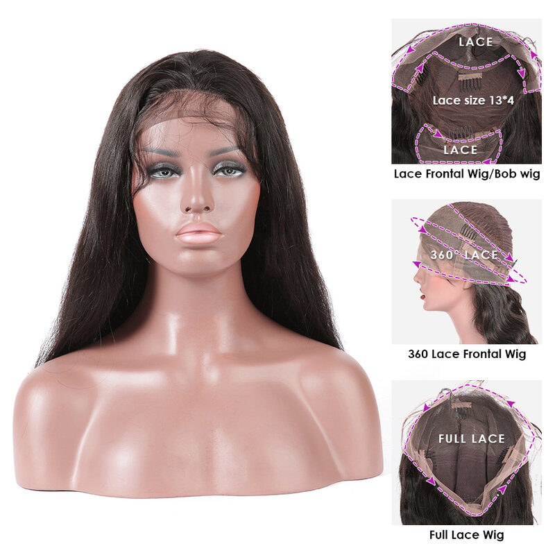 Perruque Lace Frontal Wig 360 naturelle Remy, cheveux humains, cheveux humains, pre-plucked, avec Baby Hair, 26 pouces, 250 de densité, perruque Lace Front Wig, pour femmes africaines