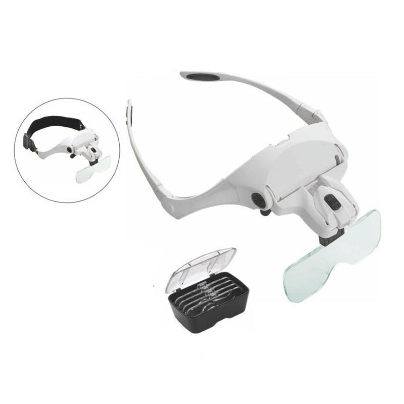 Headset Magnifier 1.0X 1.5X 2.0X 2.5X 3.5X Adjustable 5 Group Lens Magnifier USB Charging with LED Light Jewelry Grooming Tool