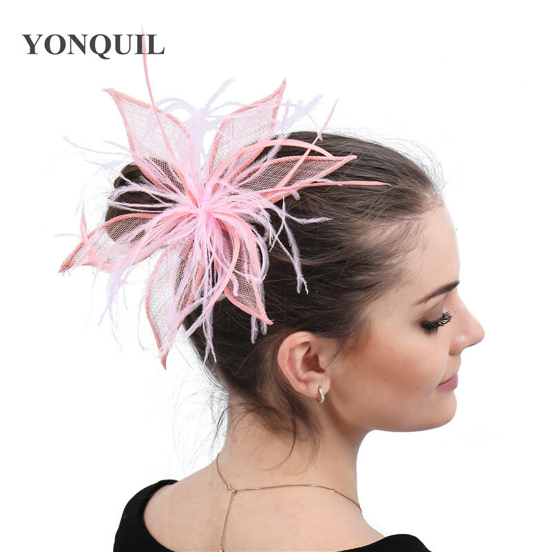 Penas Sinamy Chapéu Fascinador para Mulheres, bandanas rosa, elegante para a cabeça feminina, acessórios para cabelo, nova moda