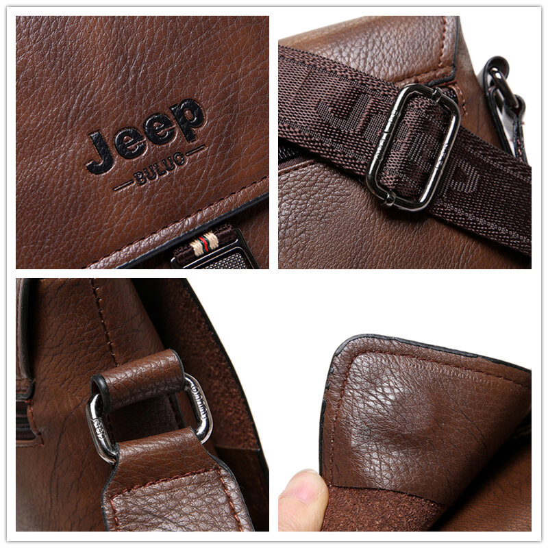 JEEP BULUO Brand Man's Business Briefcase Messenger Shoulder Bags Male Totes Man's High Quality Cow Split Leather Bags  5840