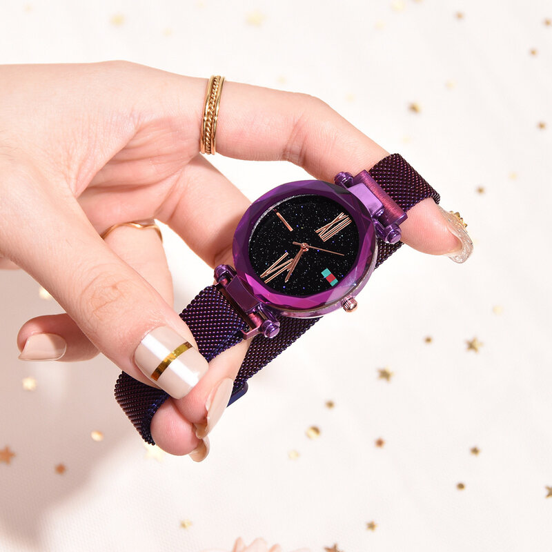 Gwiaździste niebo zegarek kobieta magnetyczna stal z różowego złota Watchband moda damska zegarki kwarcowe kobieta cyfra rzymska reloj mujer