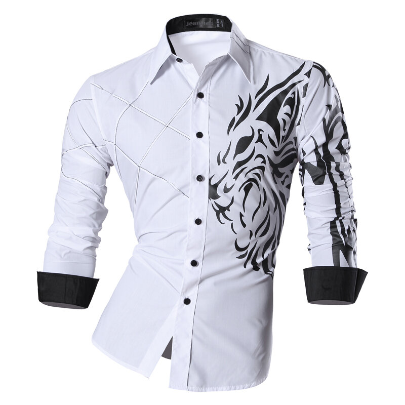 Jeansian-Camisa de tatuagem masculina manga longa, vestido casual, moda elegante, K030