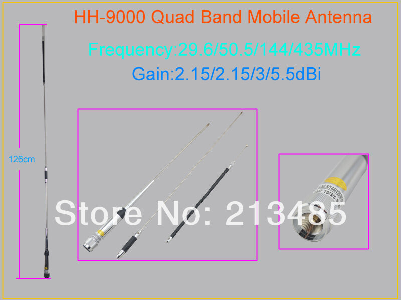 Antenne de Station de Radio Mobile/véhicule, quadribande 29.6/50.5/144/435MHz ,Gain 2.15/2.15/3/5 dbi