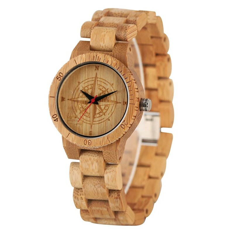 นาฬิกาผู้ชายเป็นมิตรกับสิ่งแวดล้อมปลอดสารพิษ Jam Tangan Bambu Casual สีน้ำตาลควอตซ์ Jam Tangan Bambu Es ทั้งหมดไม้ไผ่ธรรมชาติไม้นาฬิกาข้อมือ