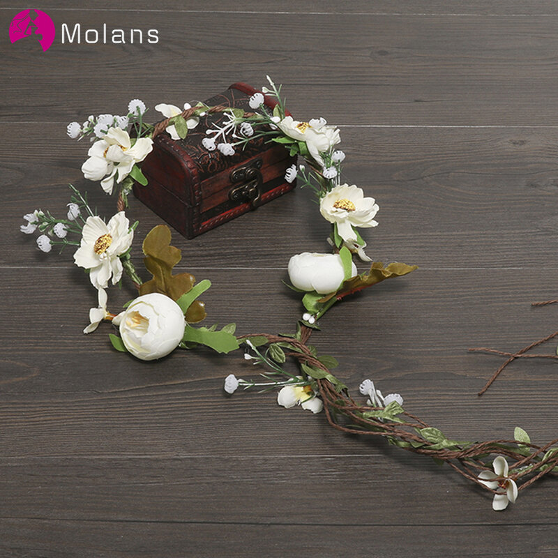 MOLANS Boho-Diadema con corona de flores para mujer, accesorios de fotografía de boda, guirnalda floral de ratán, tocado nupcial Vintage