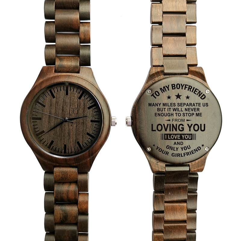 Z1200 To My Boyfriend-Engraved Wooden Men Watches Stylish Wood Timepieces Chronograph Quartz Watches Birthday Anniversary Gifts