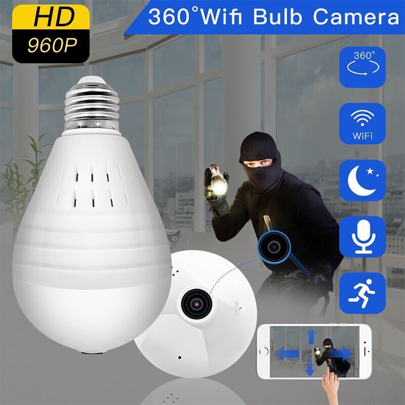 SDETER 960P Bulb Lamp Wireless Security IP Camera-wifi Panoramic FishEye CCTV Camera 360 Degree Night Vision Support 128GB P2P
