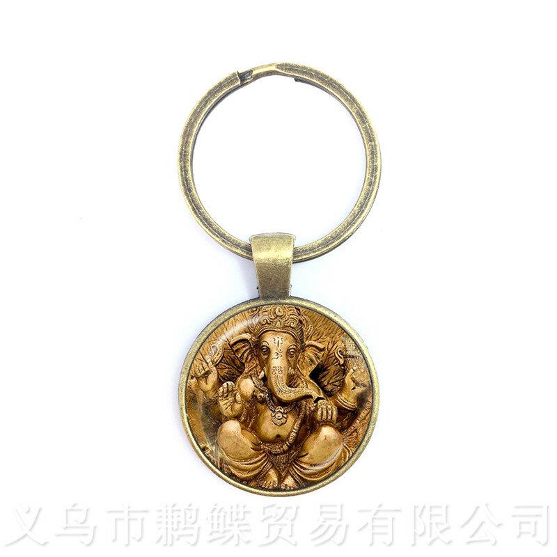 2018 New Trendy 25mm Ganesha Buddha Elephant Glass Dome Keychains Handmade Men Jewelry Car Key Holder Souvenir For Gift
