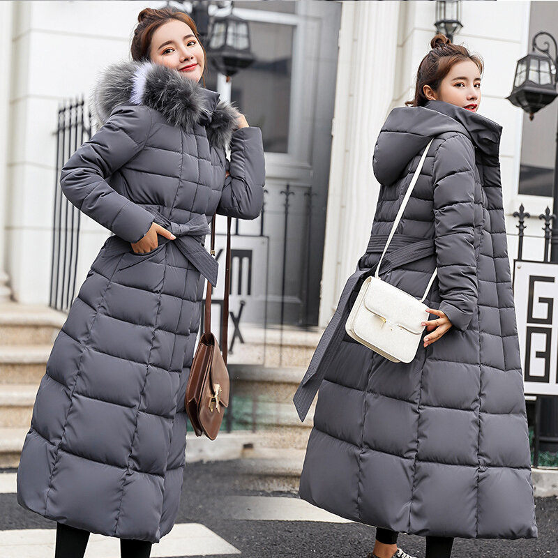 Jaket parka panjang gaya Korea wanita, pakaian berlapis 2024 tebal hangat, mantel panjang bertudung musim gugur
