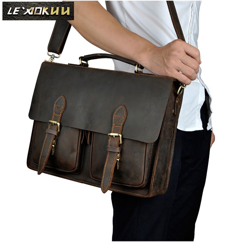 Портфель мужской из кожи Крейзи Хорс, дизайнерский деловой портфель в стиле ретро, деловая сумка для ноутбука, деловой атташе, сумка-мессенджер, 1061