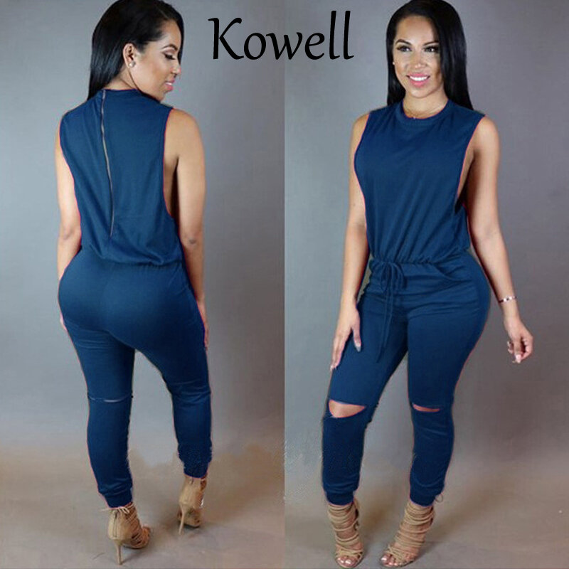 Kowell 2019 新スタイルファッション夏セクシーな女性のジャンプスーツノースリーブ巾着中空アウトセクシーなジャンプスーツロンパースオーバーオール
