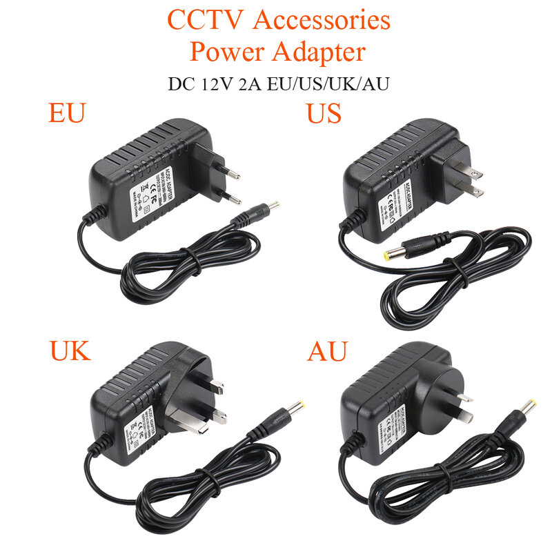 Adaptador de corriente de cámara CCTV de DC100-240V a 12V2A, fuente de alimentación de monitoreo, Adaptador convertidor de cámara EU AU UK US, envío gratis