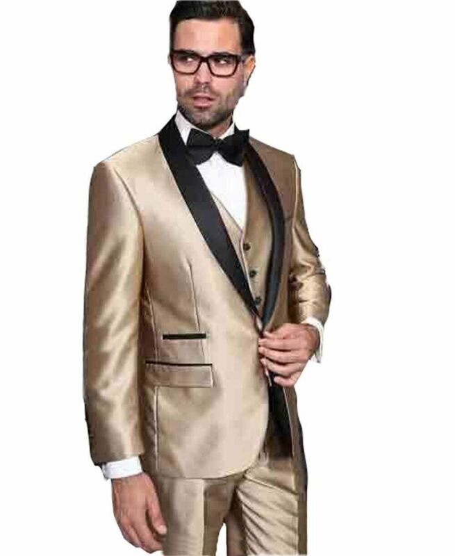 Новое поступление, мужские костюмы, 3 предмета, смокинги для жениха на заказ, шаль с отворотом, приталенные Свадебные костюмы (пиджак + брюки + жилет)
