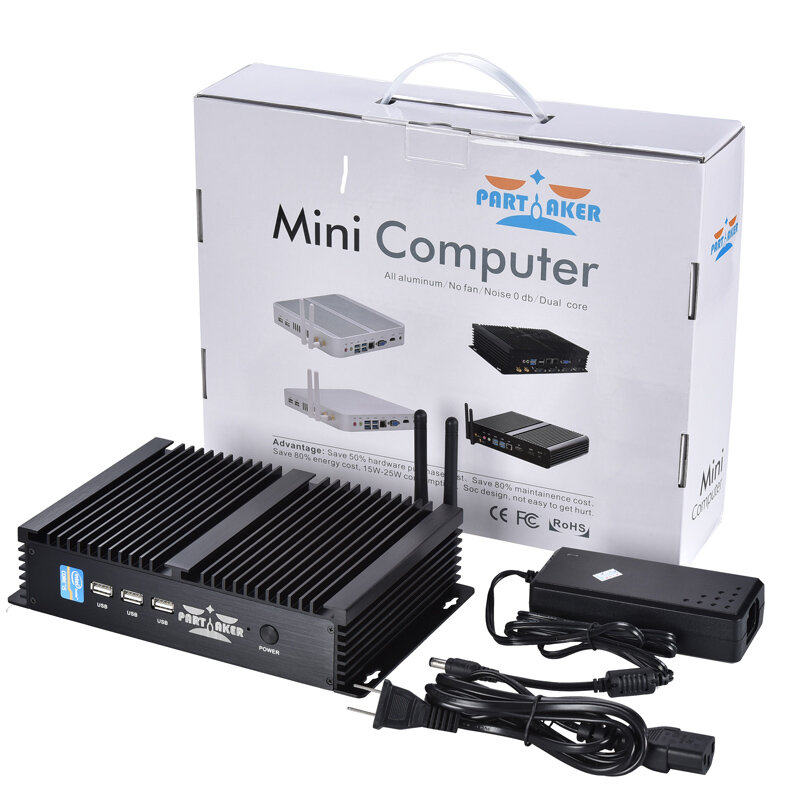 Partaker-Mini ordenador sin ventilador, PC industrial resistente, Windows 10 Core i7 8550U i7 8565U 2 * RS232