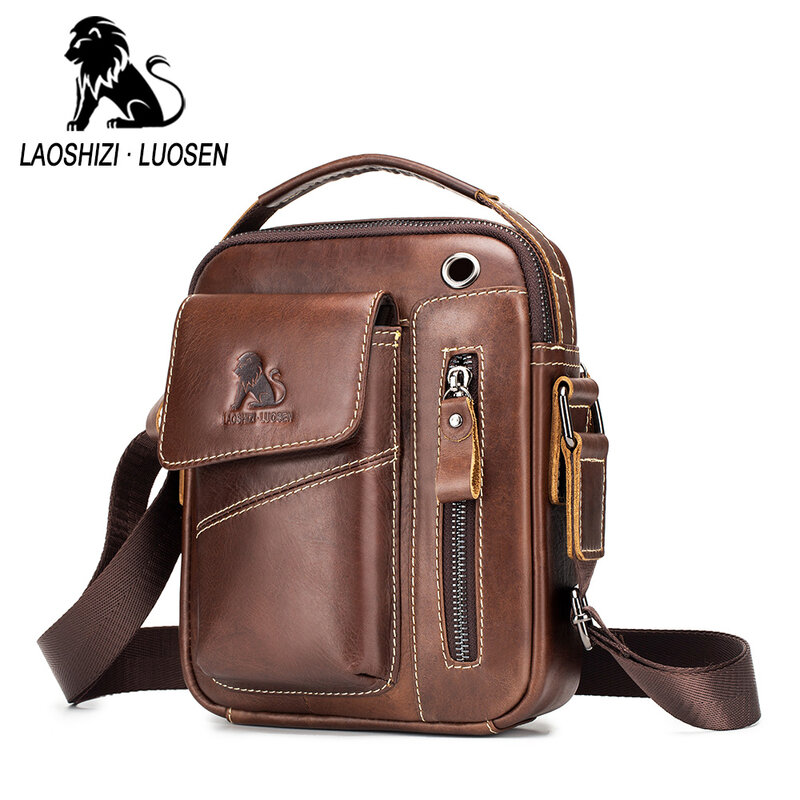 New Brand Genuine Leather Man Messenger Shoulder Bags Small Vintage Cowhide Crossbody For Male Men's Casual Tote Handbag