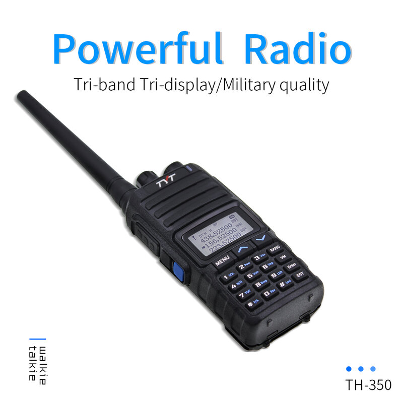TYT TH-350-transceptor de Radio FM para aficionados, dispositivo de comunicación inalámbrica de tres bandas, 136-174MHz, 220-260MHz, 400-470MHz, con pantalla en espera