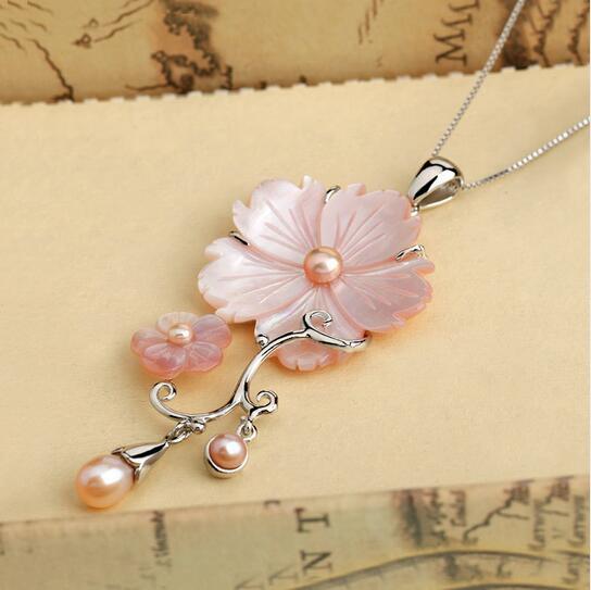 New Sea Shell Pendant 925-Sterling-Silver Maxi Natural Necklace Pearls Women Declaration Necklace