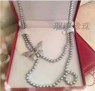 Collier de perles rondes des mers du Sud, gris argent, neuf design, 9-10mm, 38"