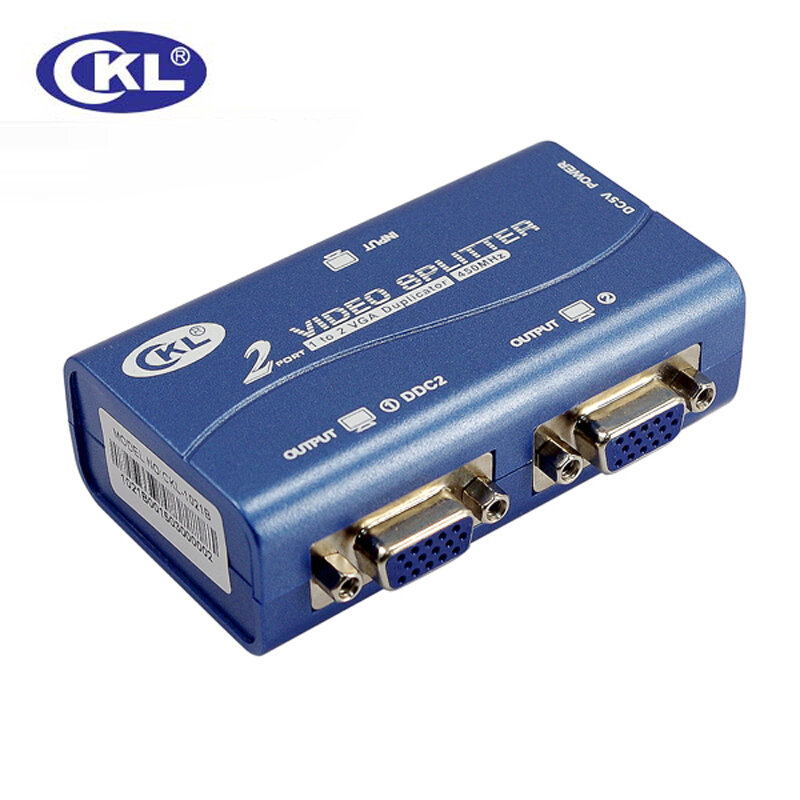 Convertidor de alta calidad CKL, adaptador divisor VGA de 2 puertos, 450MHz, 2048x1536, compatible con DDC, DDC2, DDC2B, caja de plástico alimentada por USB