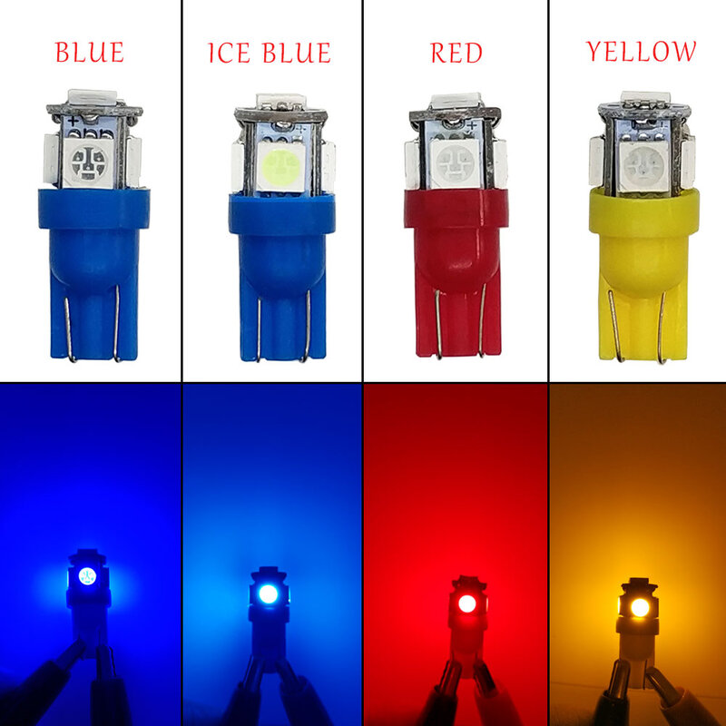 10 piezas T10 LED W5W 5050 5SMD Led Interior del coche Luz de bombilla gira lámparas 5w5 t10 blanco rojo amarillo verde rosa azul 12 V