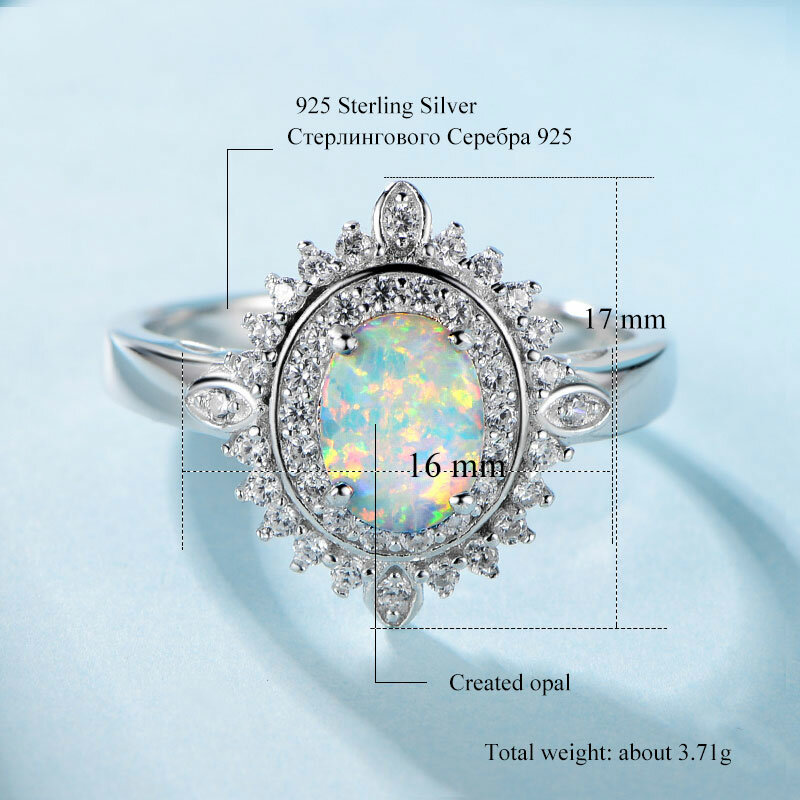 Angel Girl 925-Sterling-Silver Jewelry Luxury Oval Opal Rings With Cubic Zircon Crystal S925 Solid Silver Ring For Women